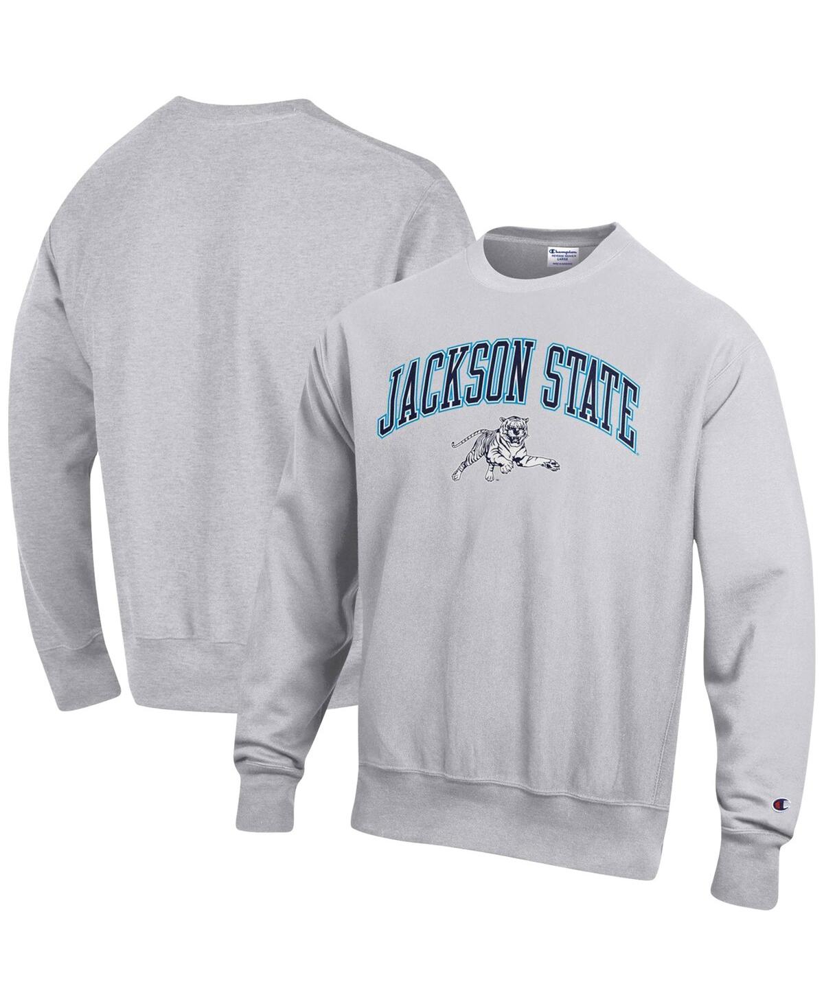 Men's ChampionJackson State Tigers Arch Over Logo Reverse Weave Pullover Sweatshirt - Heathered Gray