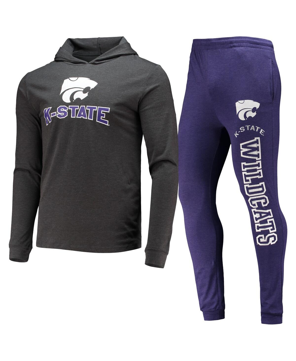 Concepts Sport Men's  Purple And Charcoal Kansas State Wildcats Meter Long Sleeve Hoodie T-shirt And In Purple,charcoal