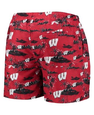 Men's Red Wisconsin Badgers Island Palm Swim Trunks