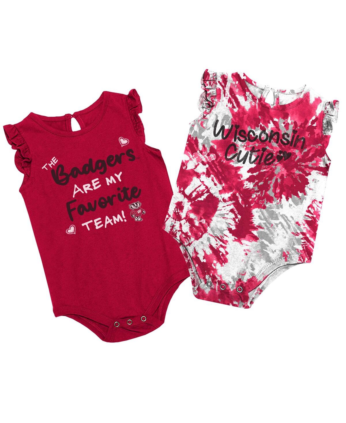 Shop Colosseum Girls Newborn And Infant  Red Wisconsin Badgers Two Bits Two-pack Bodysuit Set