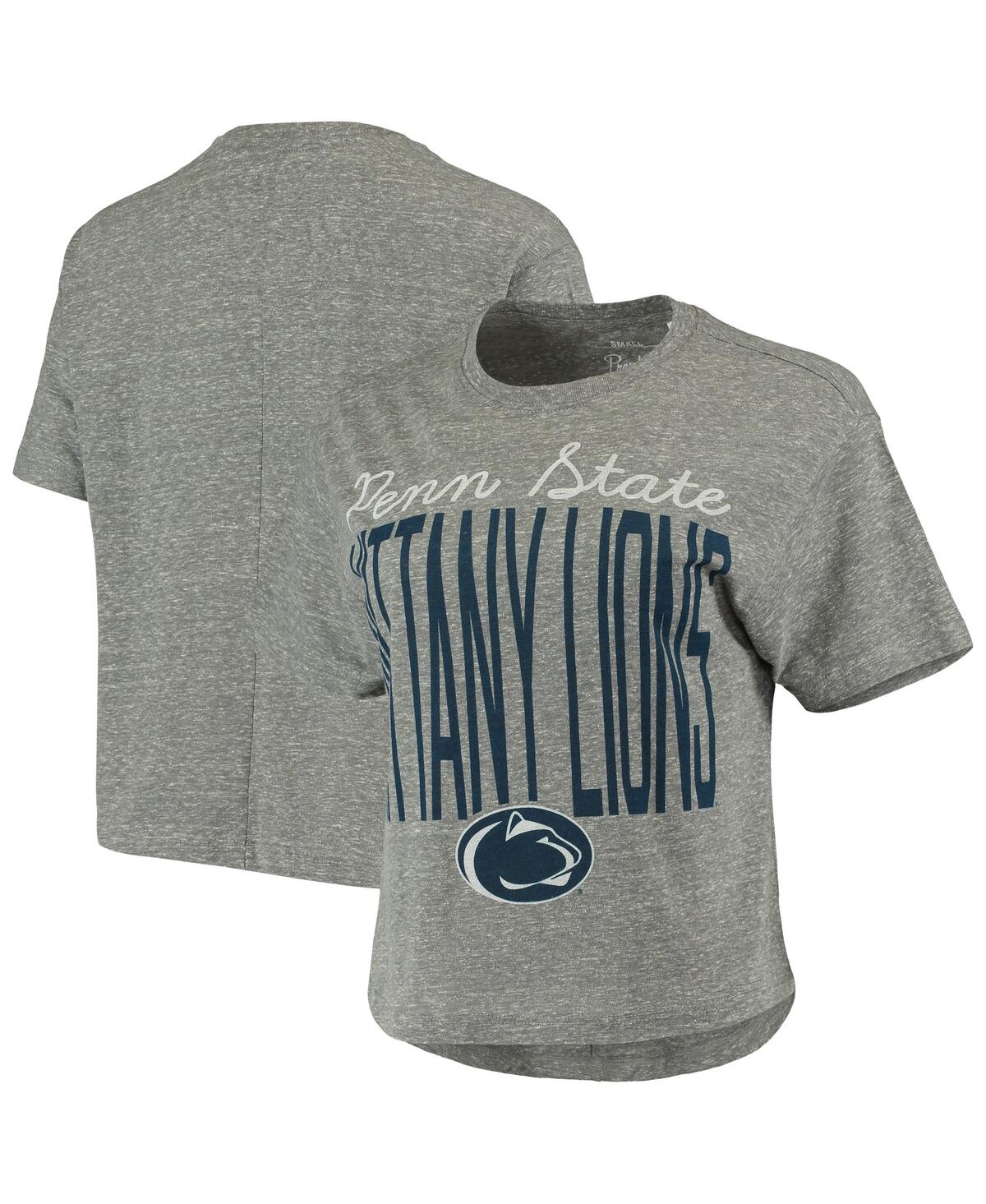 PRESSBOX WOMEN'S PRESSBOX HEATHERED GRAY PENN STATE NITTANY LIONS SANIBEL KNOBI CROP T-SHIRT 