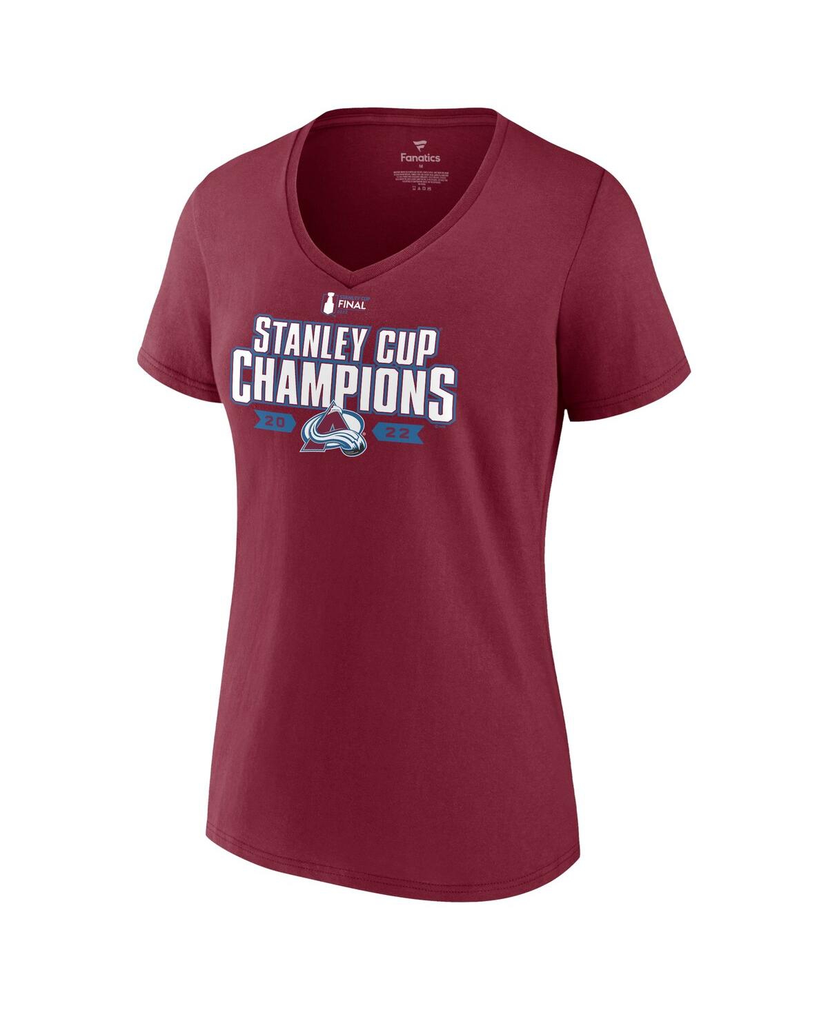 Shop Fanatics Women's  Burgundy Colorado Avalanche 2022 Stanley Cup Champions Jersey Roster V-neck T-shirt