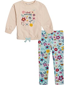 Little Girls Crew-Neck Pullover Tunic and Floral Print Leggings 2-Piece Set
