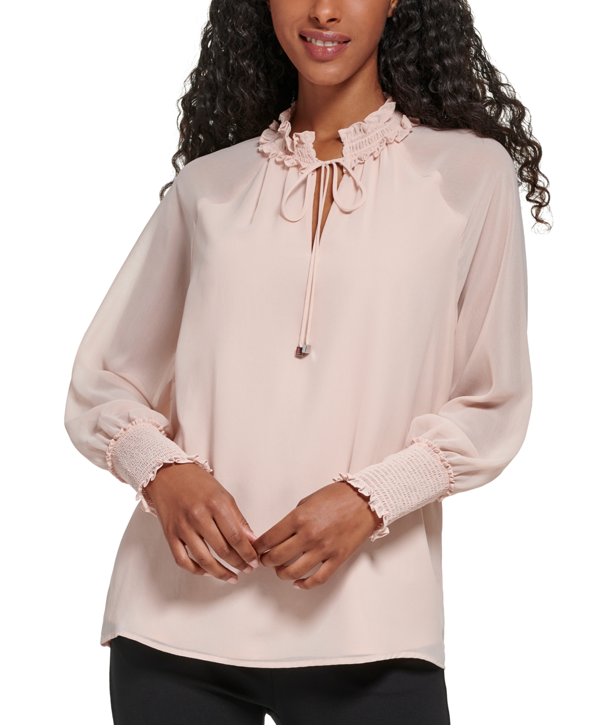 Calvin Klein Women's Tie Front Chiffon Peasant Blouse