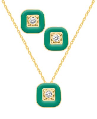 Crystal Enamel Necklace and Earring Set, 2-Piece