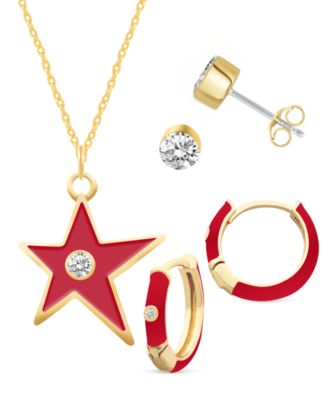 Crystal Enamel Necklace and Earring Set, 3-Piece