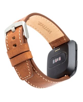 Brown Leather Band and Black Nylon Band 2-Pack designed for Fitbit Versa, Versa 2 and Versa Lite 