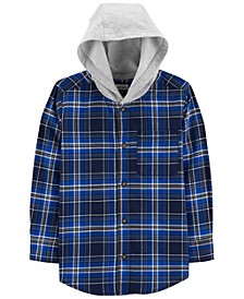 Little Boys Long Sleeve Plaid Button-Front Hooded Shirt