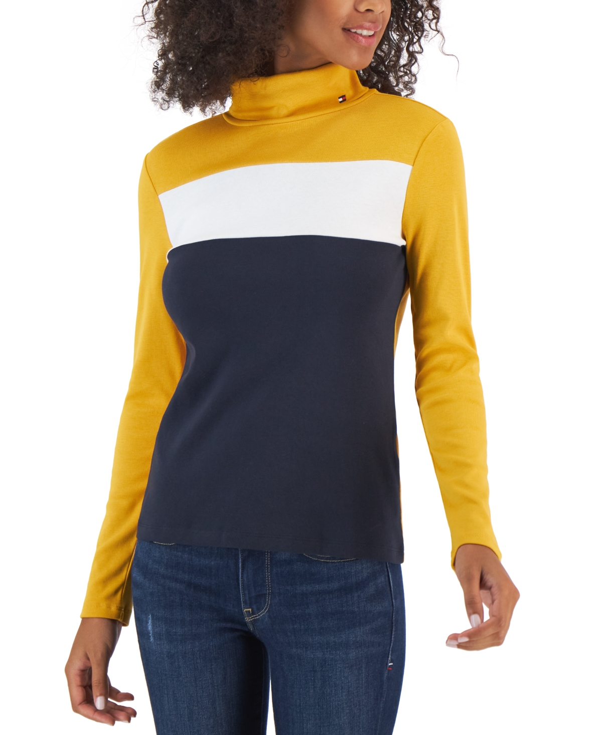 Tommy Hilfiger Women's Cotton Turtleneck Colorblocked Long-Sleeve Top