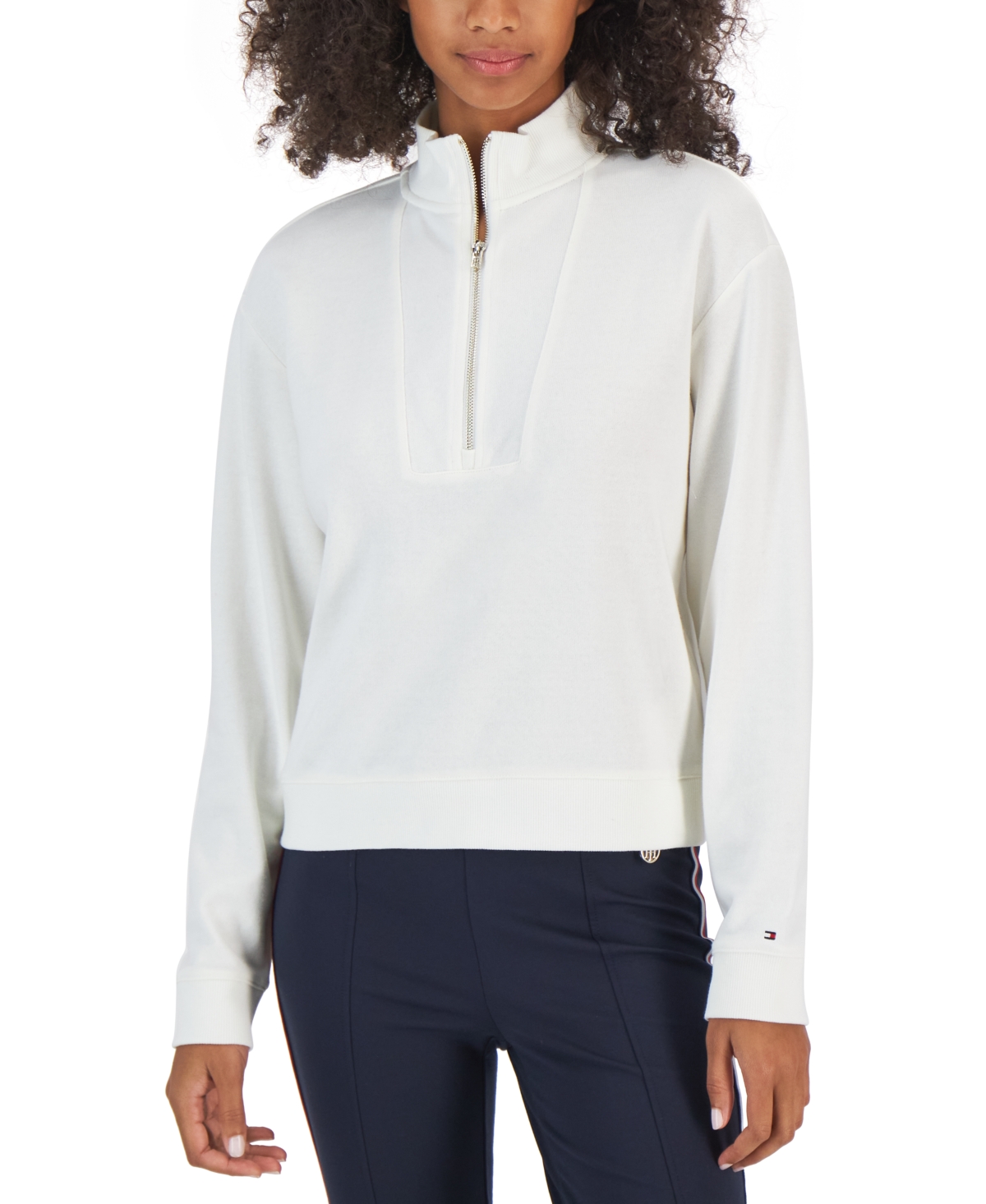  Tommy Hilfiger Women's 1/2-Zip Solid Cropped Sweatshirt