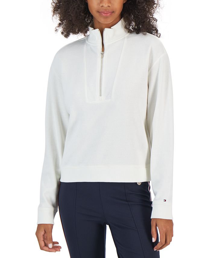 Tommy Hilfiger Women's 1/2-Zip Solid Cropped Sweatshirt - Macy's