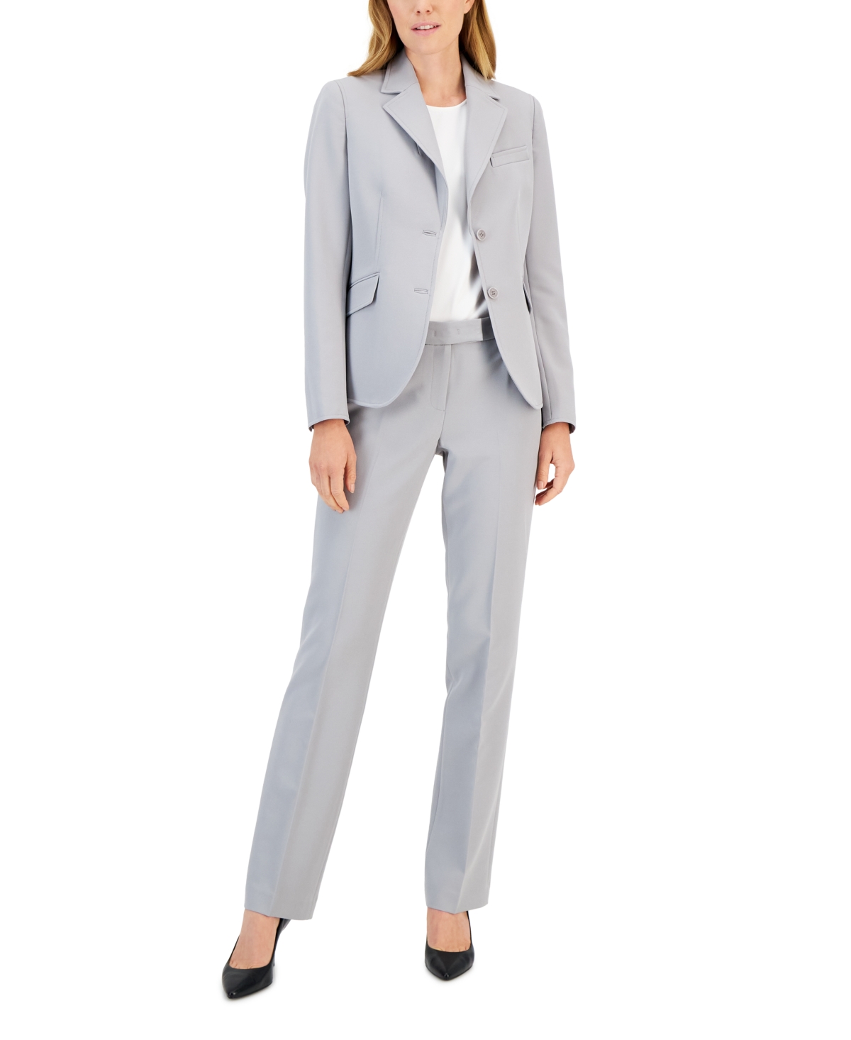 Anne Klein Women's Two-button Jacket & Flare-leg Pants & Pencil Skirt In Atlantic Grey