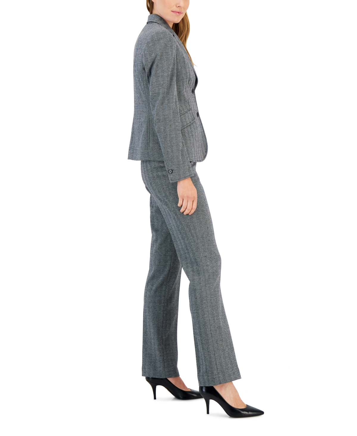 Anne Klein Women's Herringbone Two-Button Jacket & Flare-Leg Pants Pencil Skirt