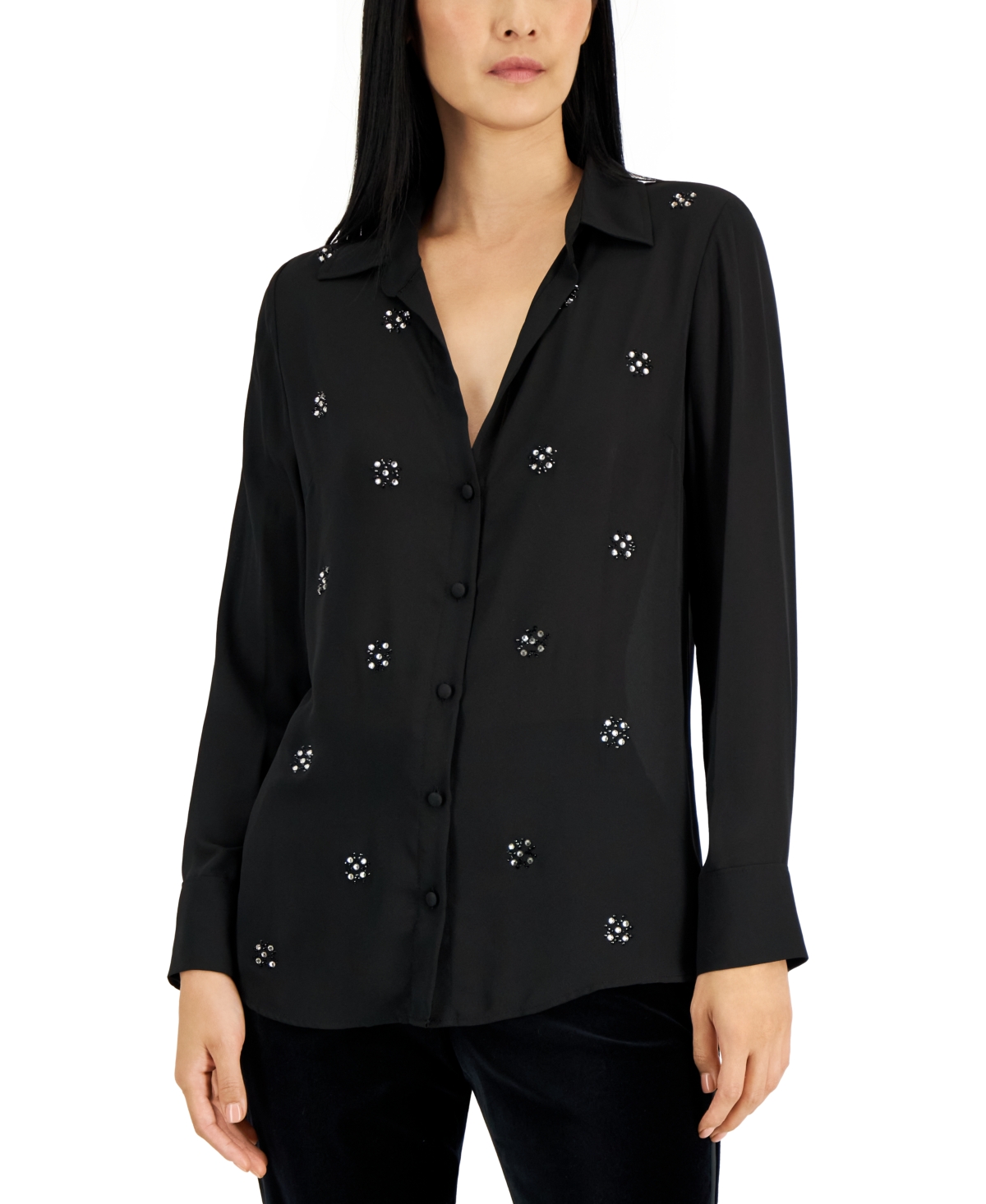 Donna Karan Women's Crystal-Beaded Georgette Blouse