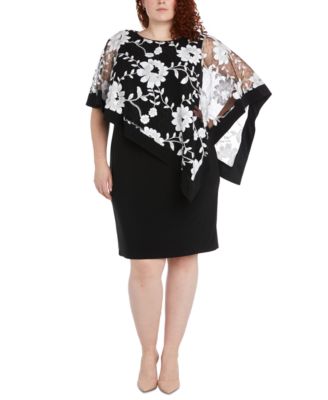 R & M Richards Plus Size Floral-Embroidered Overlay Dress