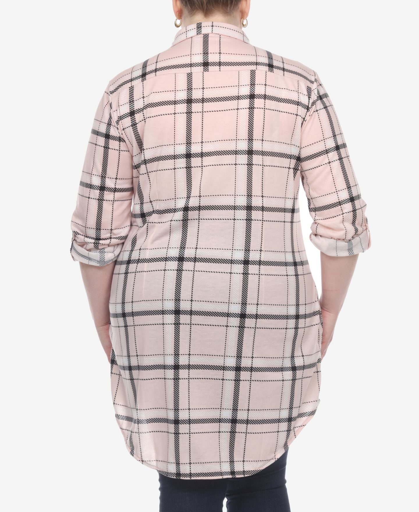 Женский топ White Mark Plus Size Plaid Tunic Top, цвет: Розовый — фото 2