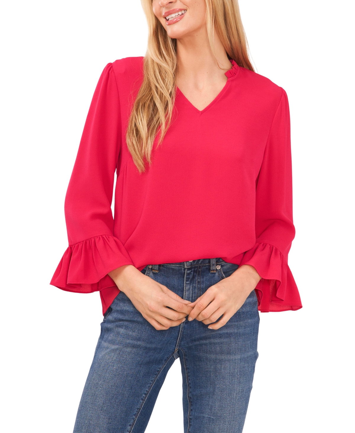 Cece Ruffle-sleeve Top In Rose Cerise