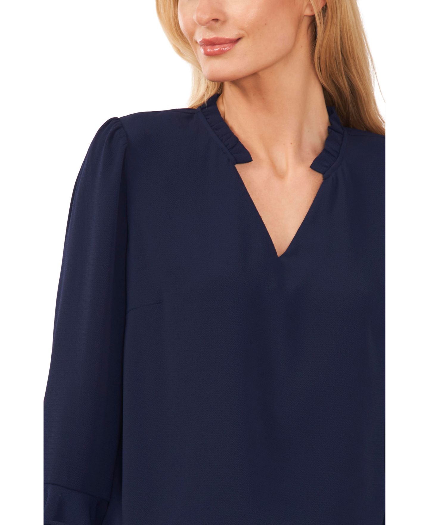 Женская блузка CeCe 3/4 Sleeve Ruffle-Sleeve V-Neck Blouse, цвет: Тёмно-синий — фото 2