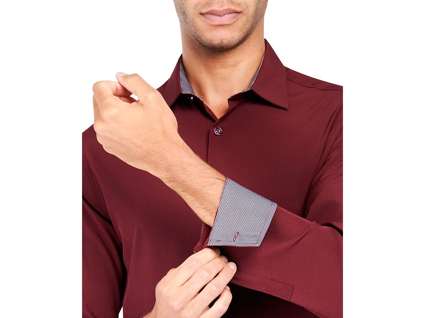 Мужская рубашка ConStruct Slim Fit Solid Performance Stretch Cooling Comfort Dress Shirt, цвет: Бордовый — фото 3