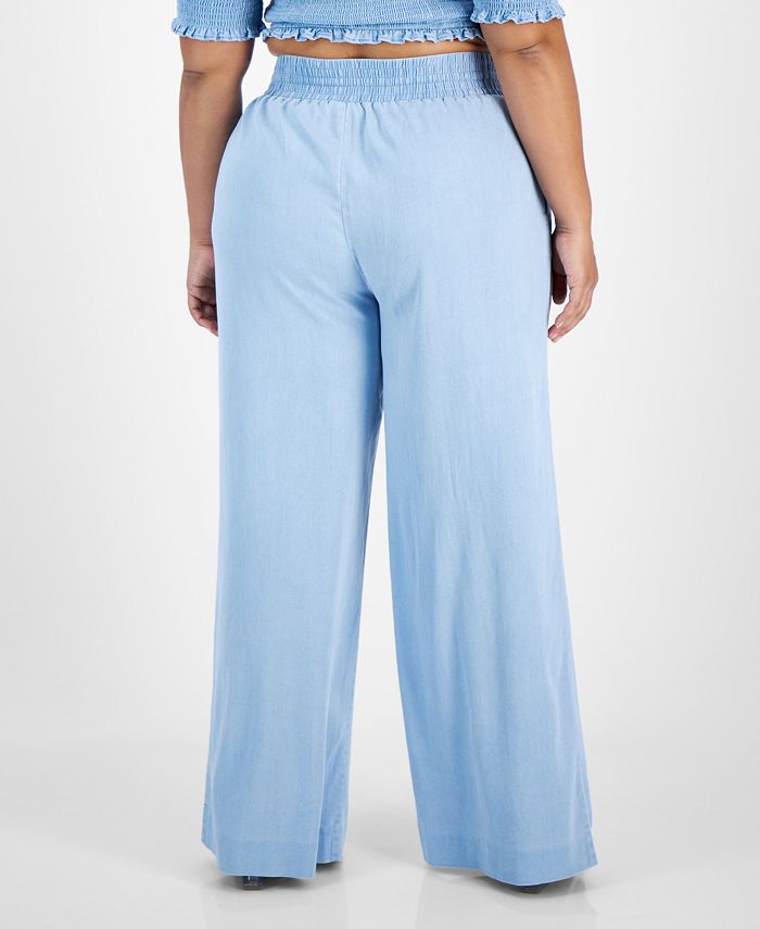 Bar III Plus Size Chambray Wide-Leg Pull-On Pants, Created for Macy's ...