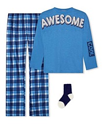 Big Boys Long Sleeve Top, Pajama and Socks, 3 Piece Set