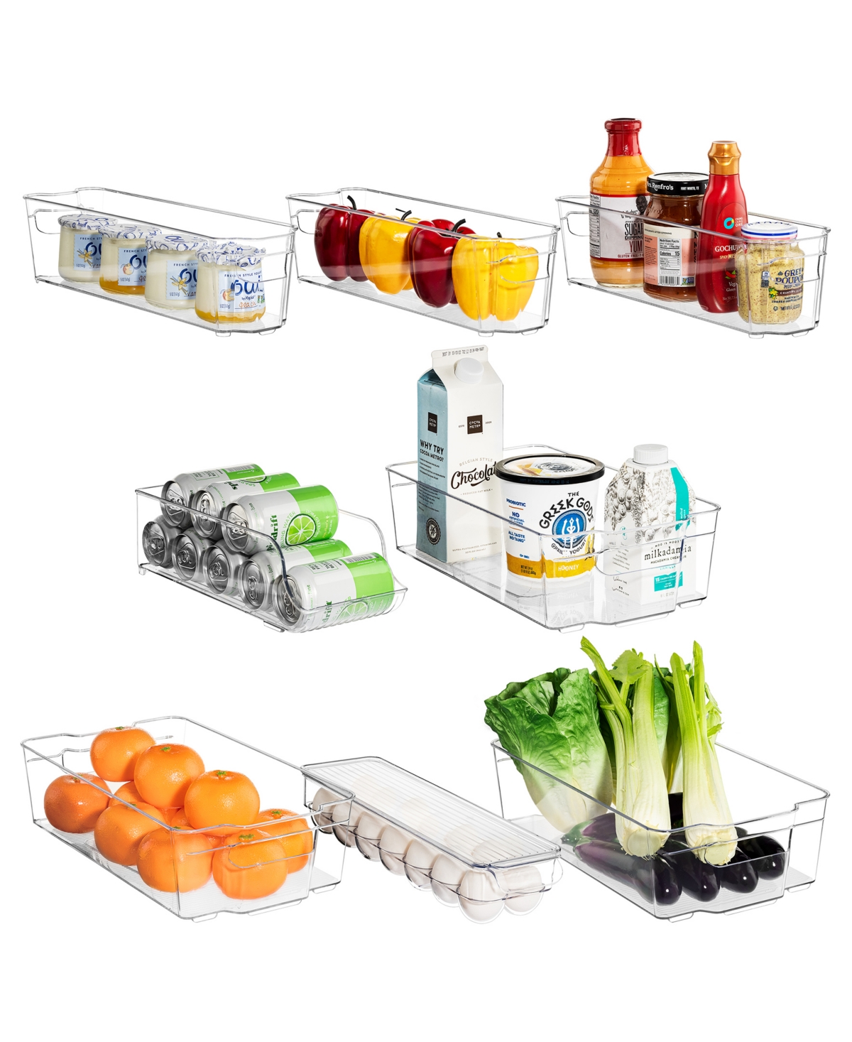 Plastic Refrigerator Freezer and Fridge Bins Organizer Set, Pack of 8 - Clear