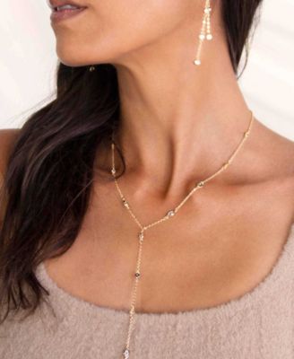 18K Gold Plated Dainty Crystal Lariat Necklace