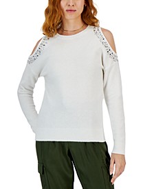 Women's Jewel-Studded Cold-Shoulder Sweater, Created for Macy's