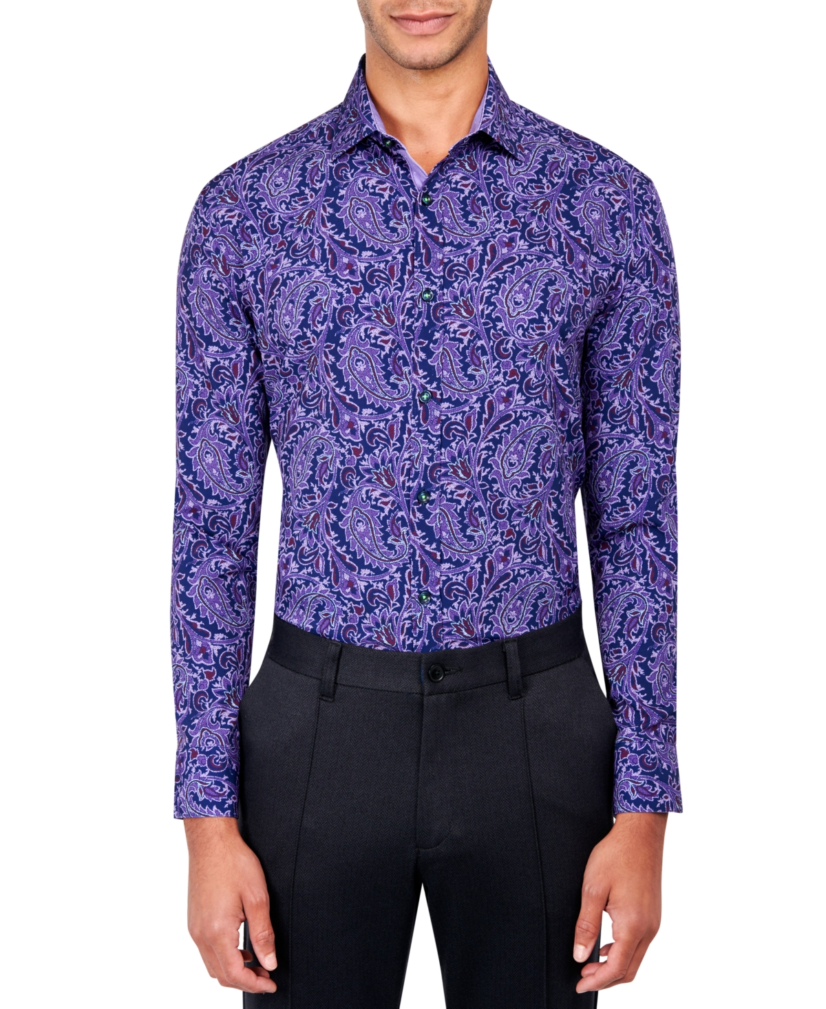 Society Of Threads Men's Slim-fit Paisley Performance Dress Shirt In Purple