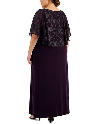 Connected Plus Size Jersey Cape Overlay Gown - Macy's