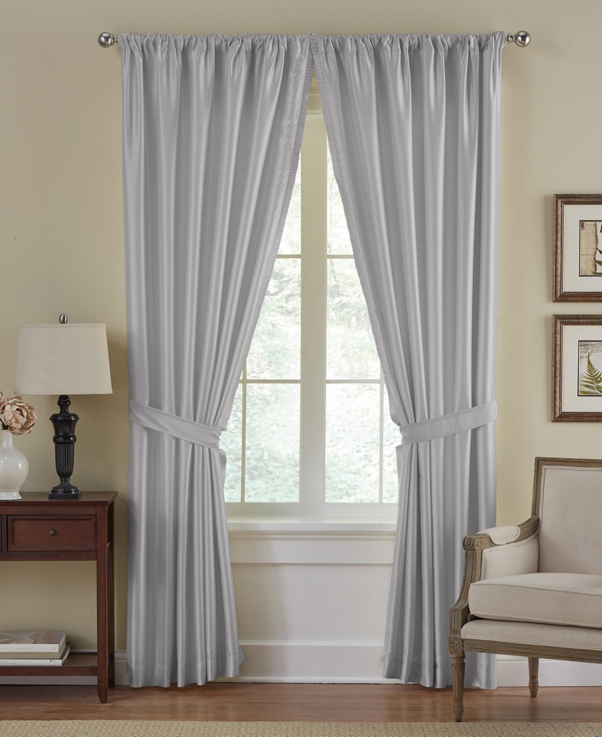 Versailles Faux Silk Blackout Window Curtain - Gray