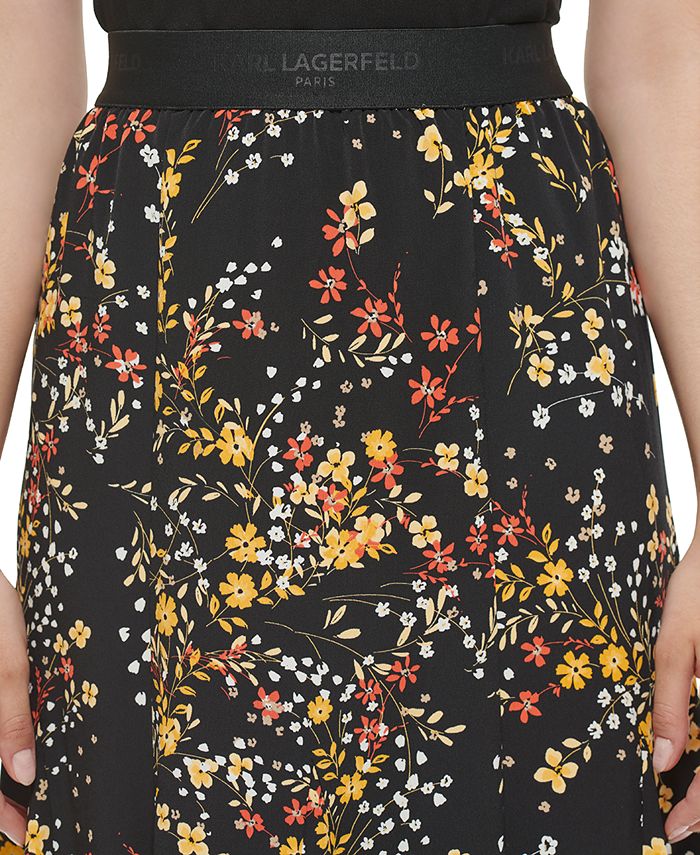 Karl Lagerfeld Paris Women's Floral Handkerchief-Hem Midi Skirt ...