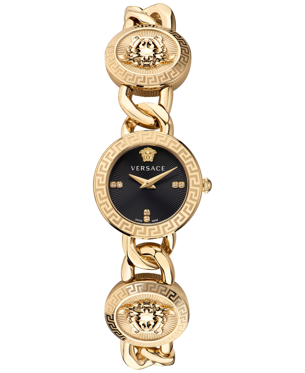 VERSACE WOMEN'S STUD ICON GOLD ION PLATED BRACELET WATCH 26MM