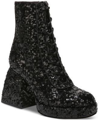 Circus by Sam Edelman Women's Kia Sequined Platform Lace-Up Booties