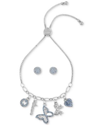 GUESS - Silver-Tone Pav&eacute; Butterfly Multi-Charm Slider Bracelet & Stud Earrings Set