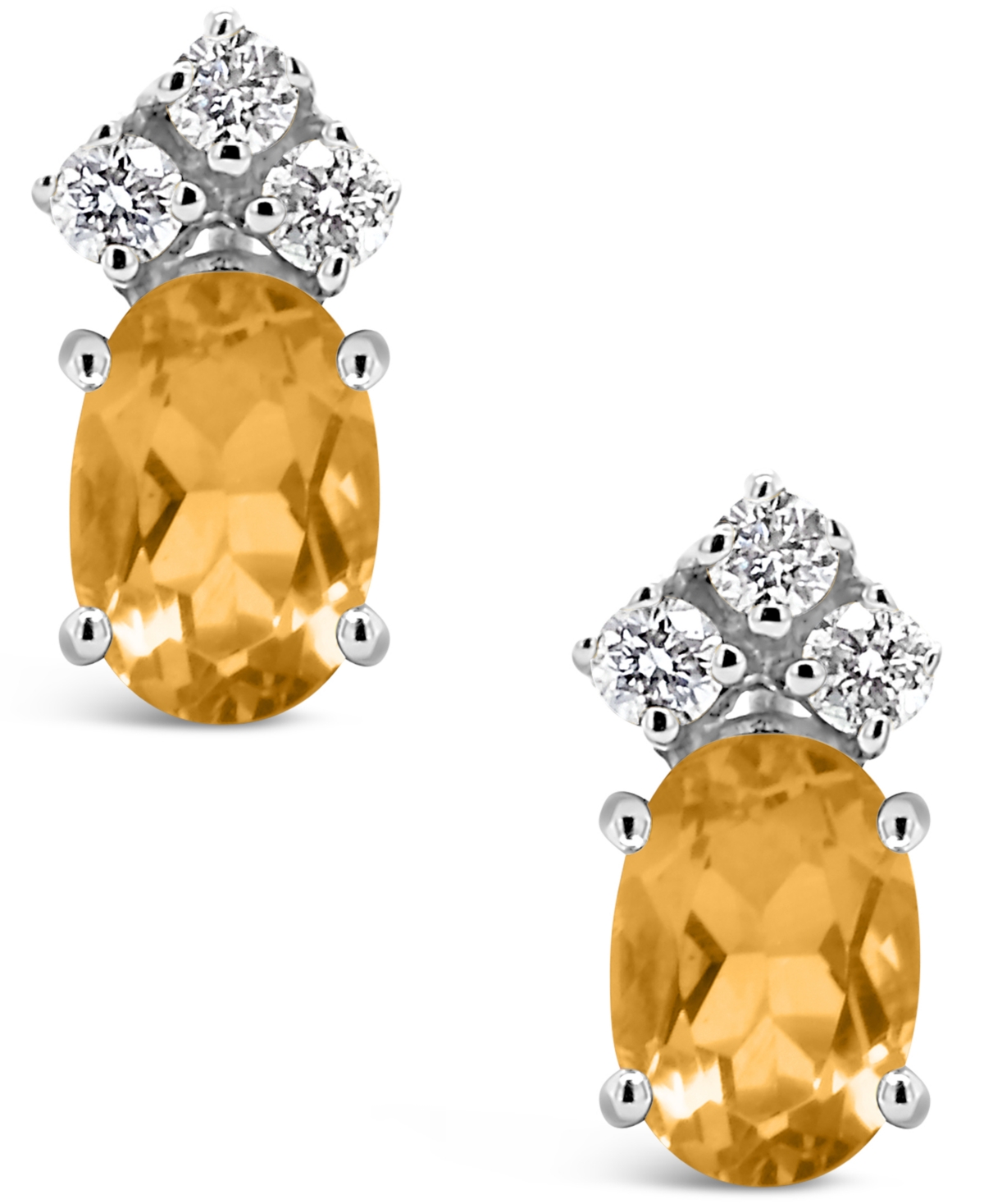 Citrine and Diamond Stud Earrings (7/8 ct.t.w and 1/8 ct.t.w) 14K- White Gold
