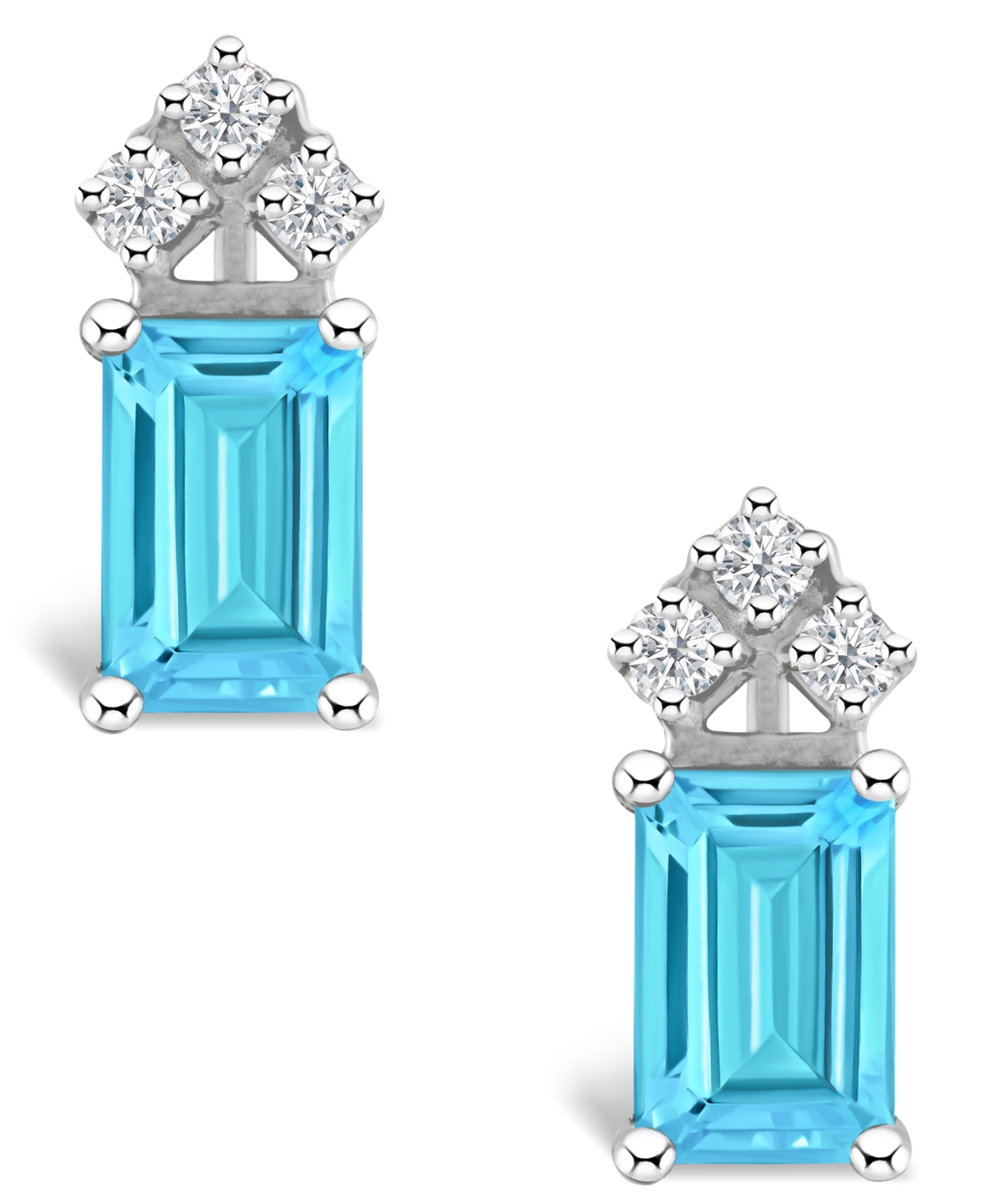 Blue Topaz (1-3/8 ct. t.w.) and Diamond (1/8 ct. t.w.) Stud Earrings in 14K Yellow Gold or 14K- White Gold