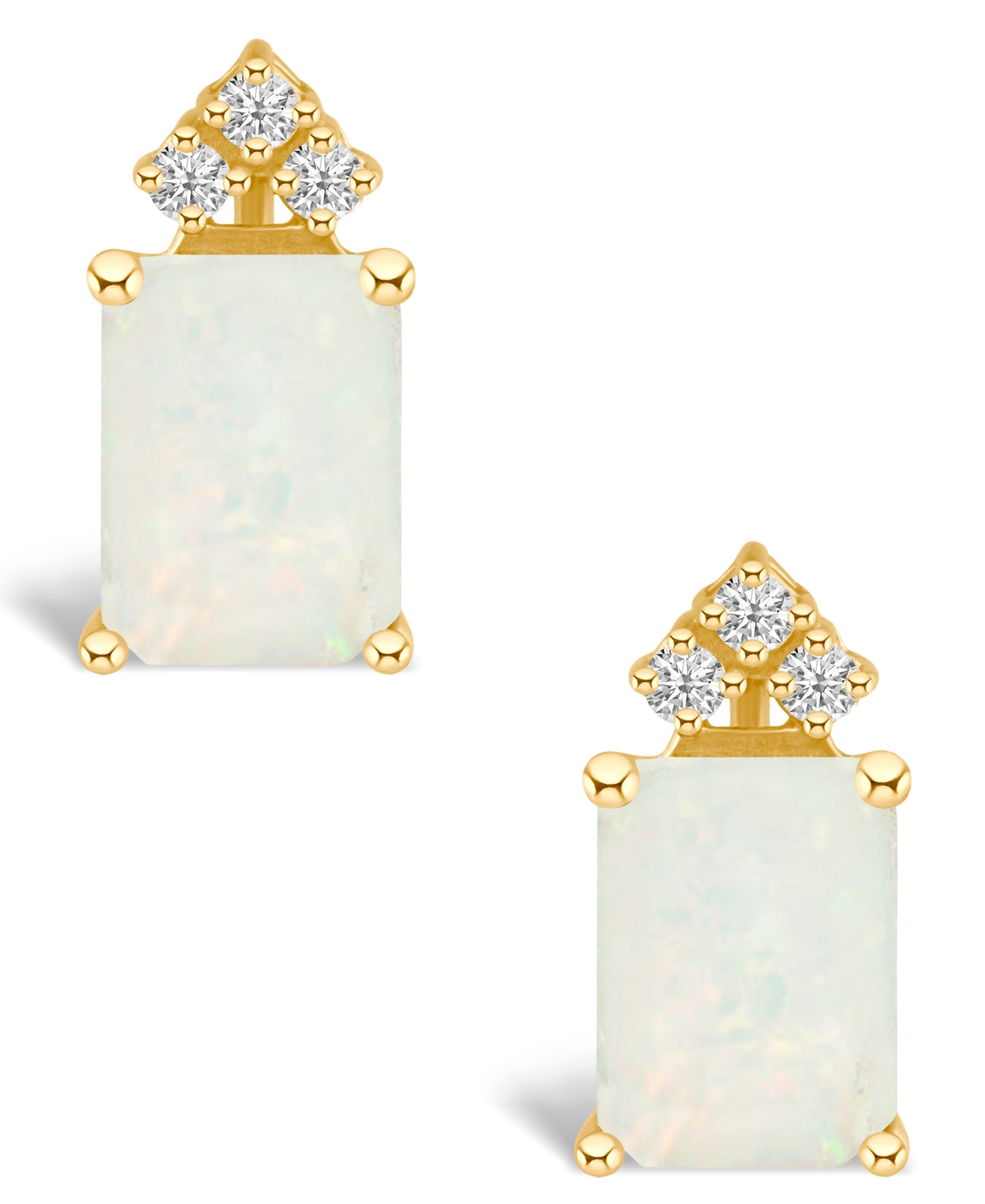 Opal (1-1/2 ct. t.w.) and Diamond (1/8 ct. t.w.) Stud Earrings in 14K Yellowor 14K White- Gold