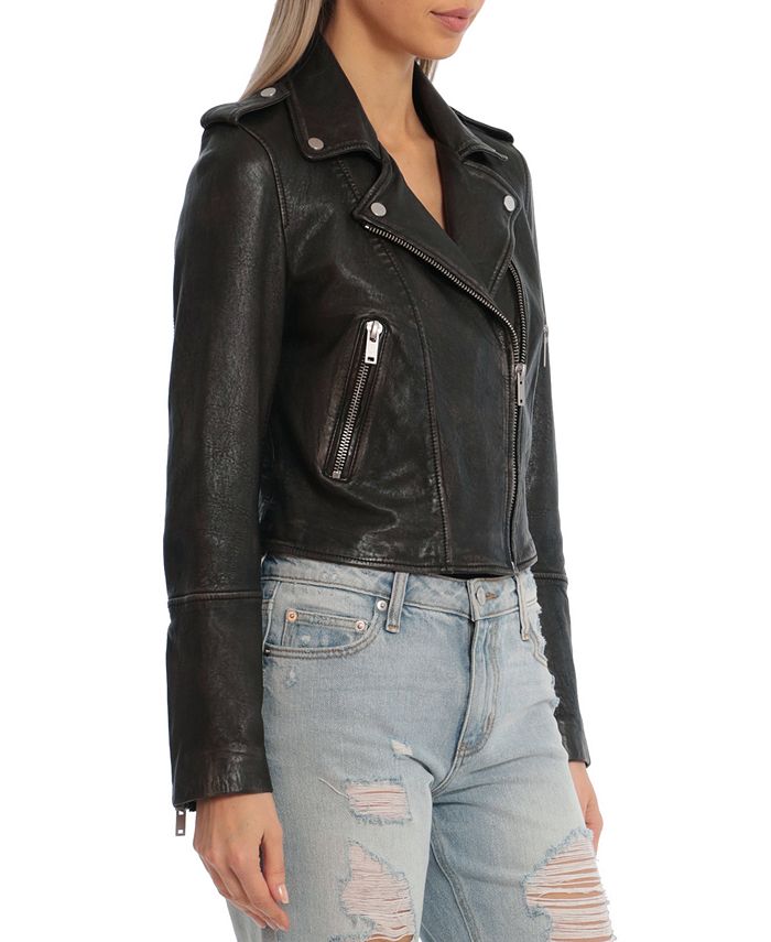 Avec Les Filles Women's Leather Notched-Collar Moto Jacket - Macy's