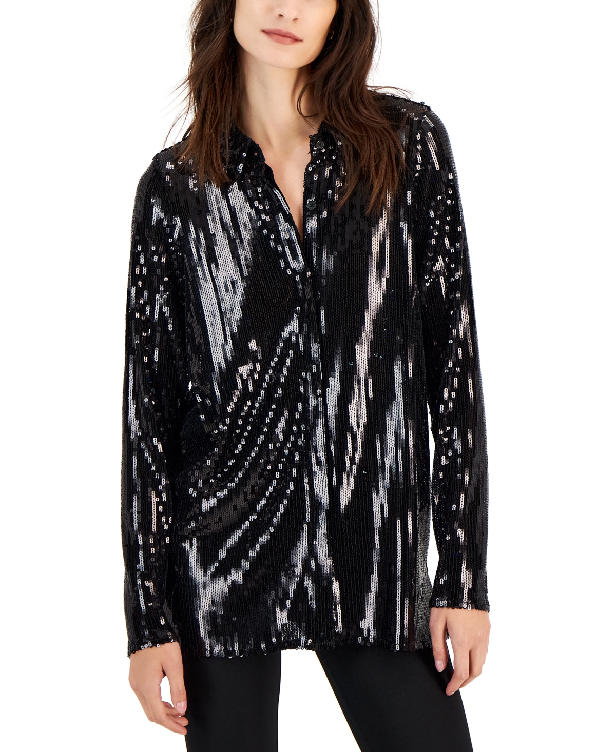 Alfani Women's Sequined Long-Sleeve Blouse, Created for Macy's