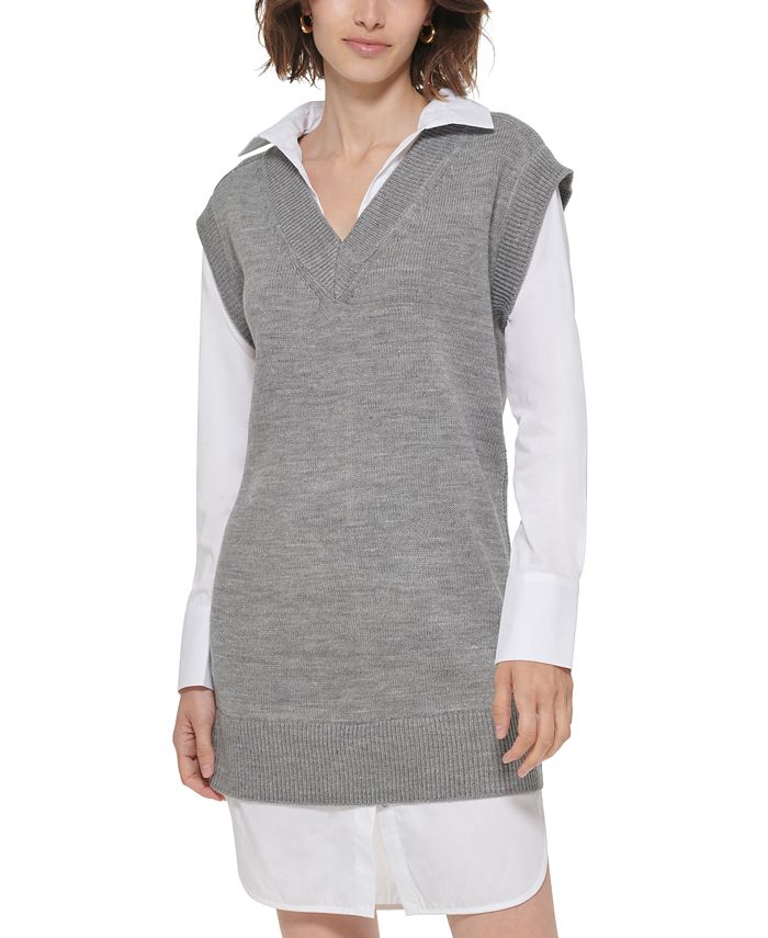 Calvin Klein Petite Contrast Sweater Vest Dress & Reviews - Dresses -  Petites - Macy's