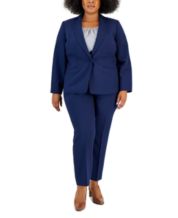 Jessica London Women's Plus Size Two Piece Single Breasted Pant Suit Set -  14 W, Navy Blue