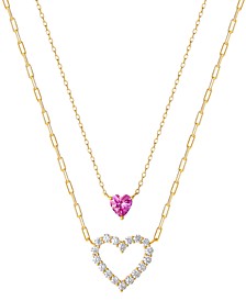 Cubic Zirconia 18" Double Heart Pendant Necklace in 14k Yellow Gold-Plated Sterling Silver, Created for Macy's