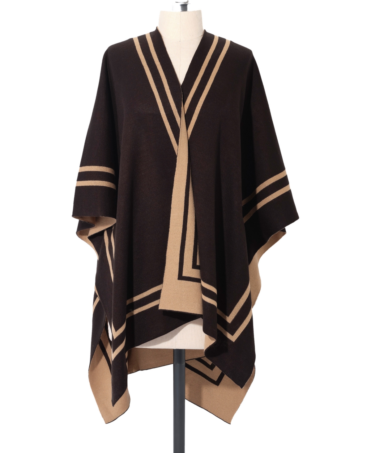 Lauren Ralph Lauren Women's Reversible Knit Striped Border Cape Sweater In Black,camel