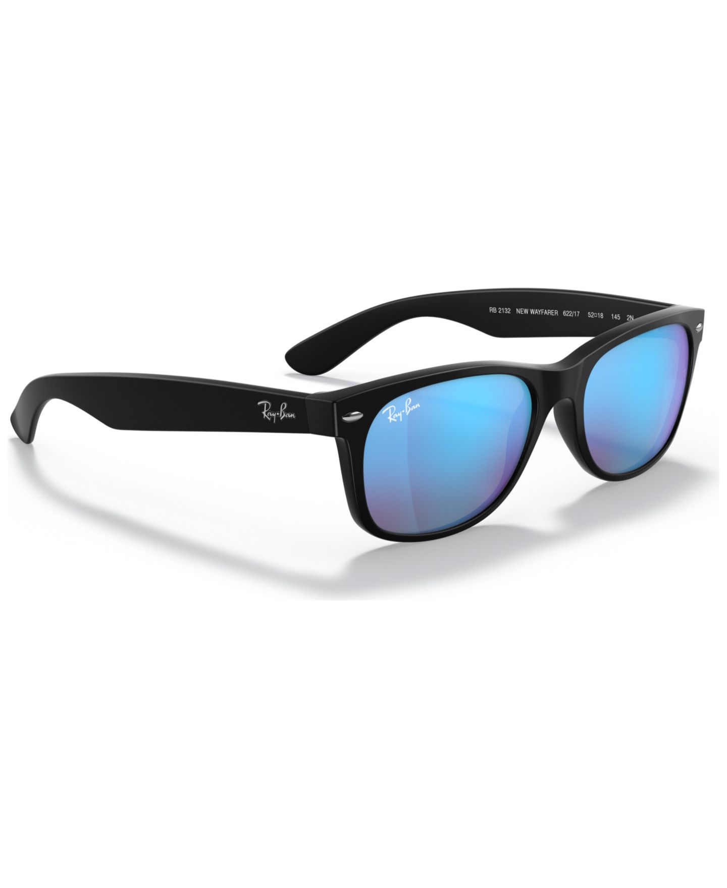 Женские солнцезащитные очки Ray-Ban Sunglasses, RB2132 New Wayfarer Flash, цвет: Чёрный матовый / Синий — фото 9
