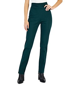 Women's Ruched-Waistband Straight-Leg Ponté-Knit Pants, Created for Macy's