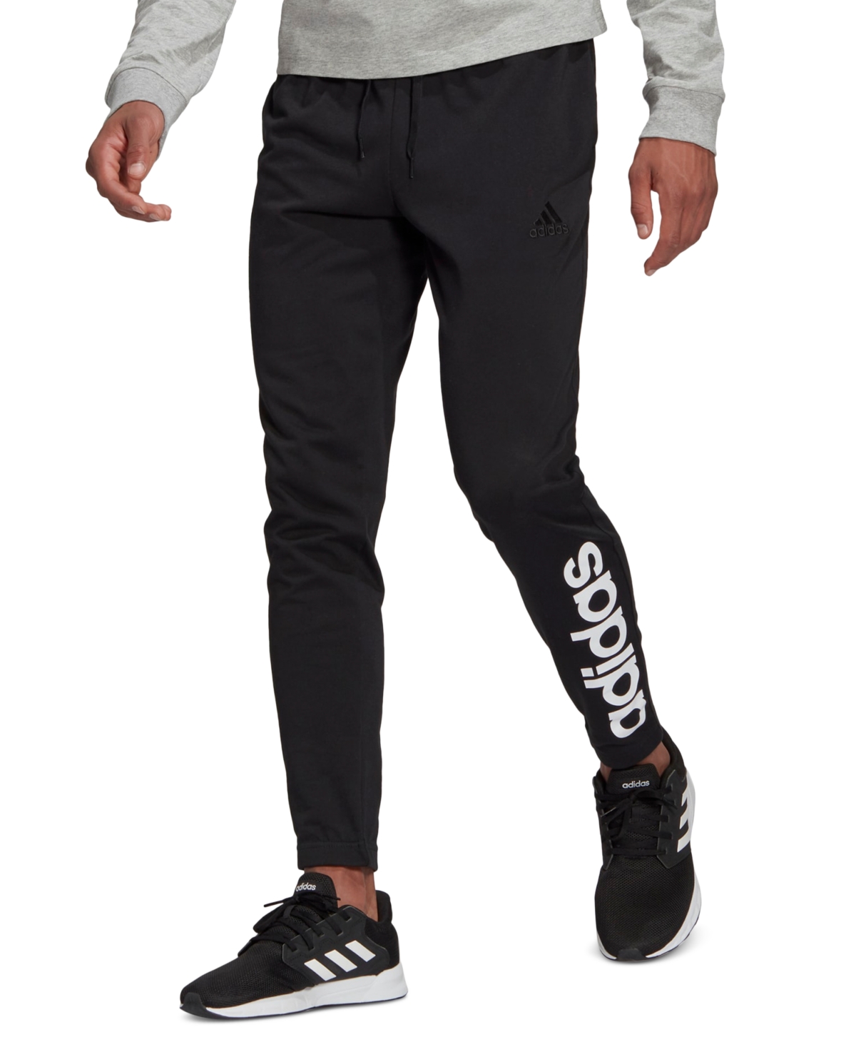Adidas Originals Men's Jersey Linear Logo Pants In Black