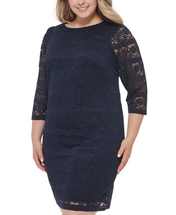 Jessica Howard Plus Size Lace 3/4-Sleeve Sheath Dress - Macy's
