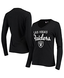 Women's Black Las Vegas Raiders Post Season Long Sleeve V-Neck T-shirt