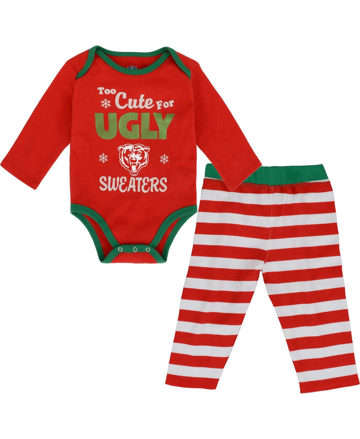 OUTERSTUFF INFANT GIRLS RED CHICAGO BEARS TOO CUTE LONG SLEEVE 2 PIECE BODYSUIT AND PANTS SET